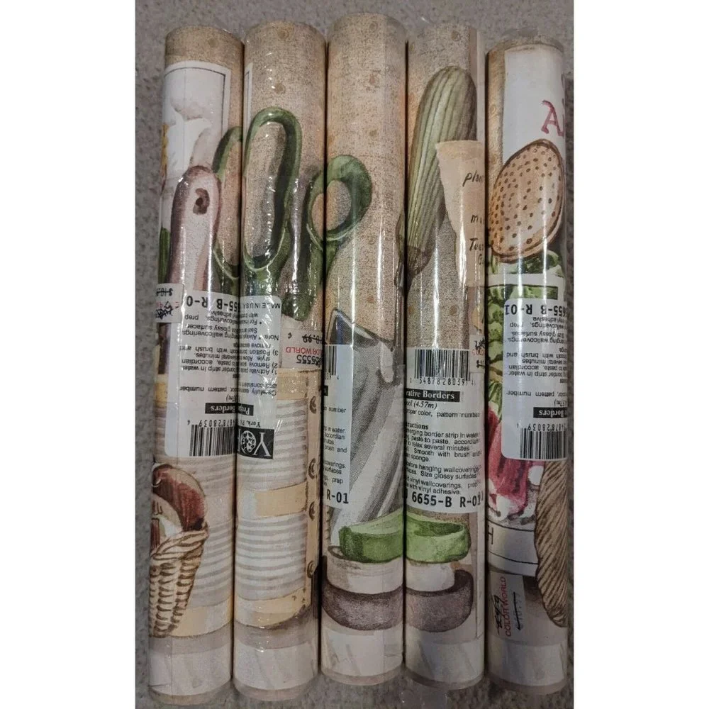 5 Vintage Rolls -York Prepasted Decorative Borders Wallpaper Vegetable/Garding